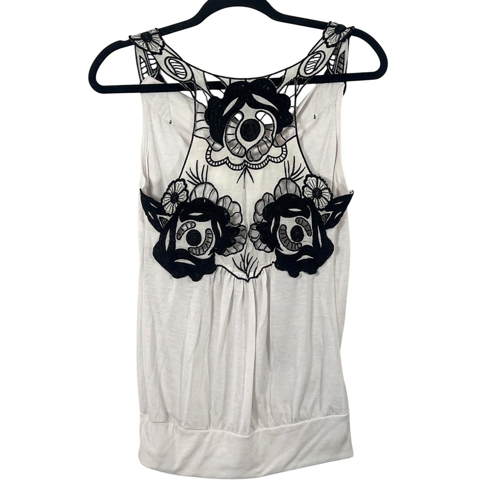Body Central Y2K Blue White Black Floral Racer Back Tank Tops Small Grunge Punk - Picture 4 of 8